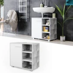 Meuble Sous-lavabo Perry Béton/blanc -Salle De Bain Meubles 087db03c3b374e8fbce0feac7670c690