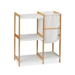 Étagère à 4 Niveaux Avec Panier à Linge -Salle De Bain Meubles 5371150ebfd64b09bd9172a71eb7a16f