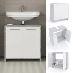 Meuble Sous-lavabo Kiko Béton/blanc -Salle De Bain Meubles b4a50abc1f8d4fa394553a1bc499fe12