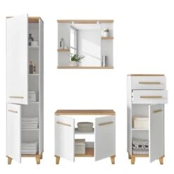Armoire Midi Bjerka -Salle De Bain Meubles badezimmerset bjerka 4 teilig weiss eiche riviera hell dekor 4438944