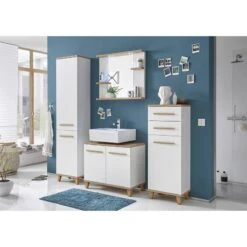 Armoire Midi Bjerka -Salle De Bain Meubles badezimmerset bjerka 4 teilig weiss eiche riviera hell dekor 4438948