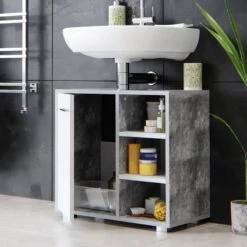 Meuble Sous-lavabo Perry Béton/blanc -Salle De Bain Meubles d847617171e84f919857ee8b62937123