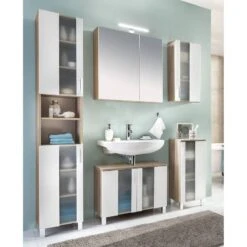 Armoire Colonne Porto -Salle De Bain Meubles hochschrank porto weiss eiche saegerau dekor 5089076