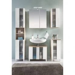 Armoire Colonne Porto -Salle De Bain Meubles hochschrank porto weiss eiche saegerau dekor 5089080