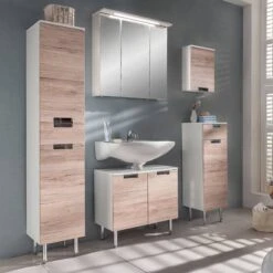 Meuble Sous Vasque Romana -Salle De Bain Meubles waschbeckenunterschrank romana hochglanz weiss eiche dekor 3328393